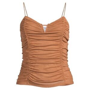 Brown synched tulle strappy tank